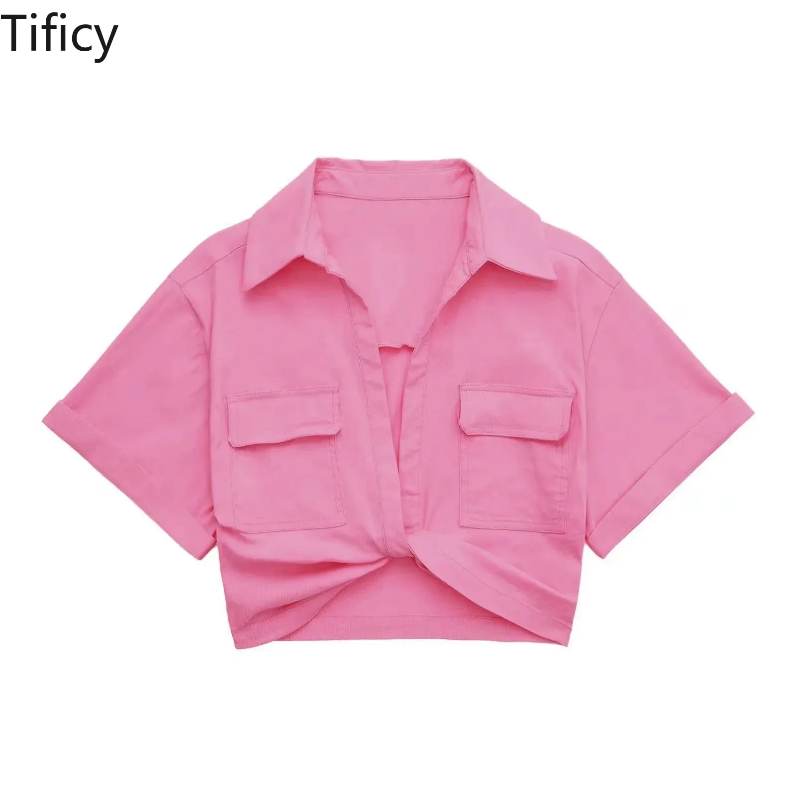 TIFICY Summer Women's New Elastic Linen Blended Multi-color Short Streetwear Casual Fashion Shirt Crop Tops Blusas Mujer