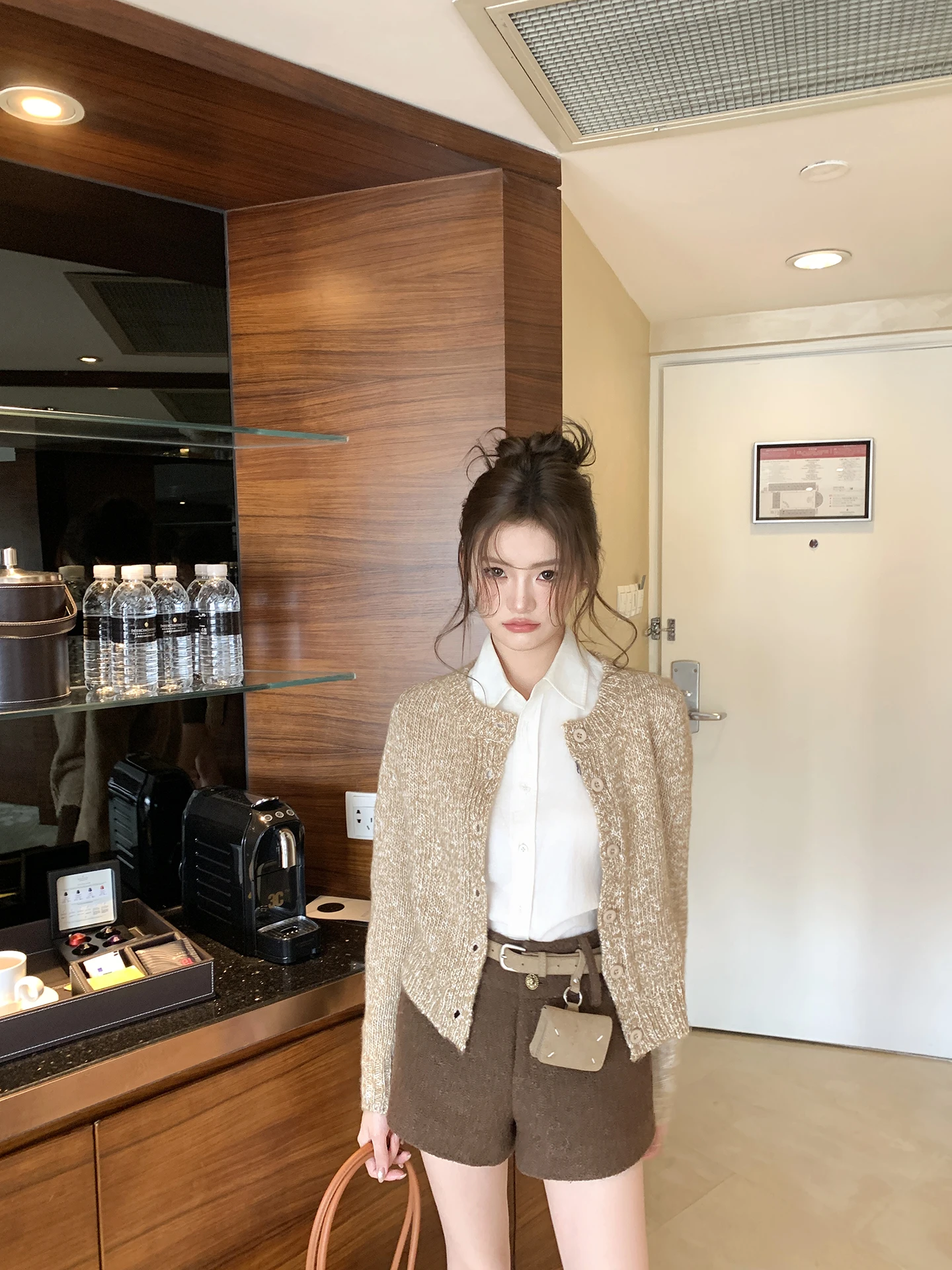 

Коричневый шерстяной вязаный кардиган Lazy Sle, женский осенний винтажный приталенный универсальный свитер Jaet Top Earth Store