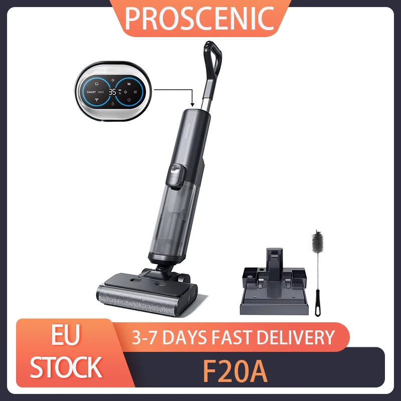 Proscenic F20A Cordless Vacuum and Mop 35min Runtime LED Screen Self-Cleaning & Air Drying All-Around Edge Cleaning App Control