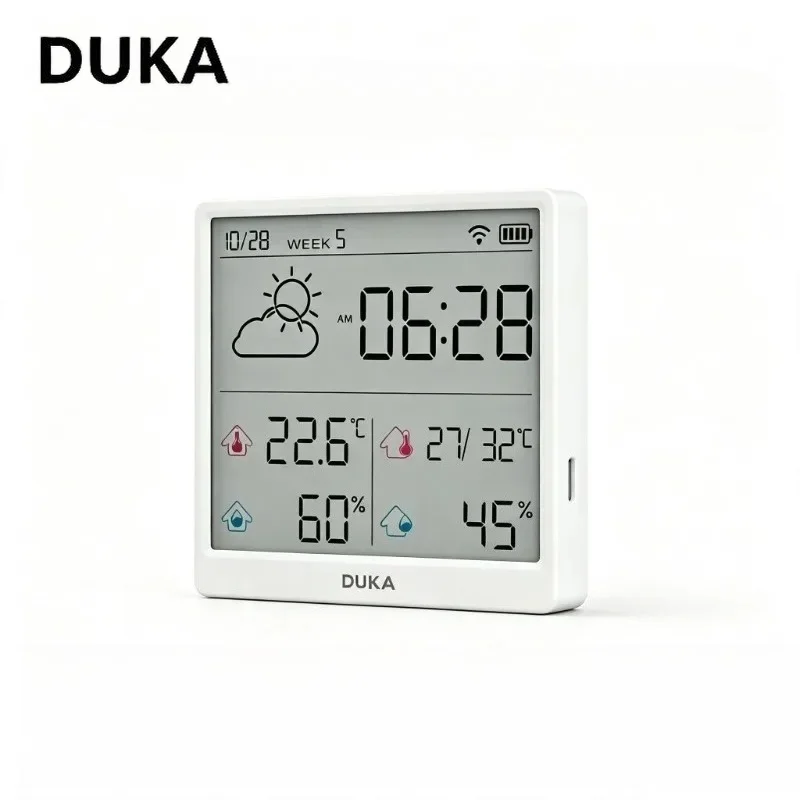 DUKA ATuMan Wi-Fi Smart Temperature Humidity Sensor Digital Clock Indoor Weather Station with Type-C Charging TH3