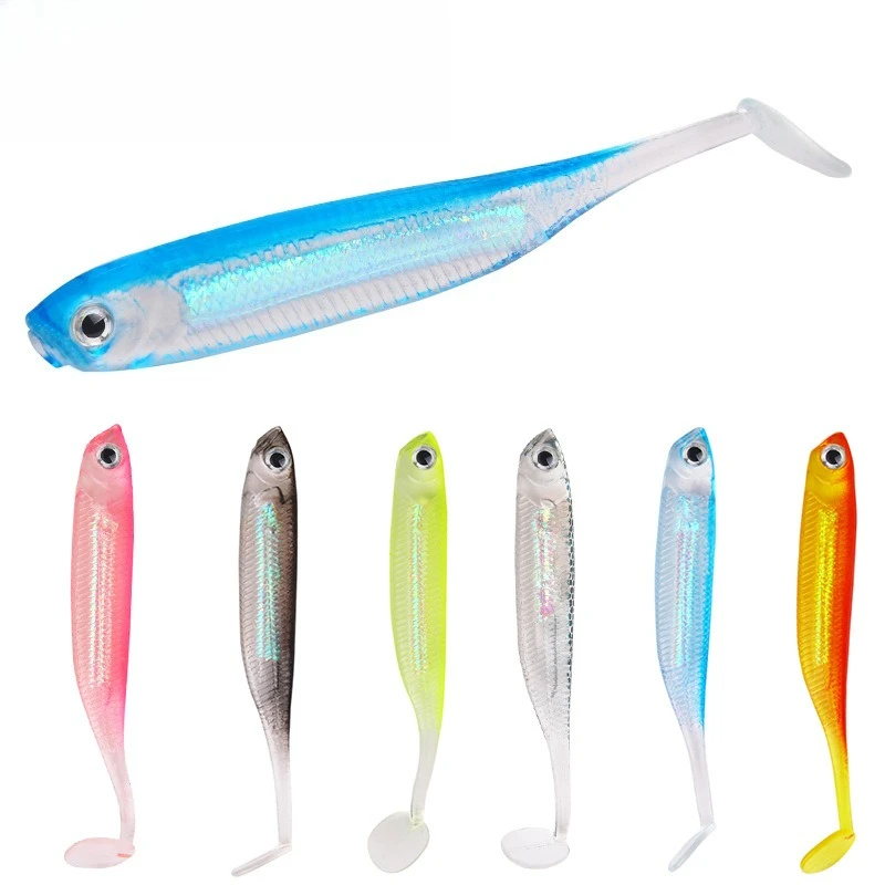 1/10 Stück Weiche Köder 7cm 2,2g Angelköder Wobbler Zweifarbig Künstlicher T-Schwanz Silikonköder Swimbait für Barsch und Hecht
