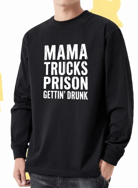

Футболка для мужчин, осенняя рождественская спортивная футболка с длинным рукавом и графическим рисунком Mama Truck Prison Gettin Drunk Bsketball, футболка большого размера с принтом