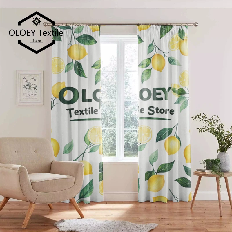 

OLOEY Textile Store Lemon Print Curtains - Customized Patterns Curtains for Living Room Bedroom Window Drapes Home Decor