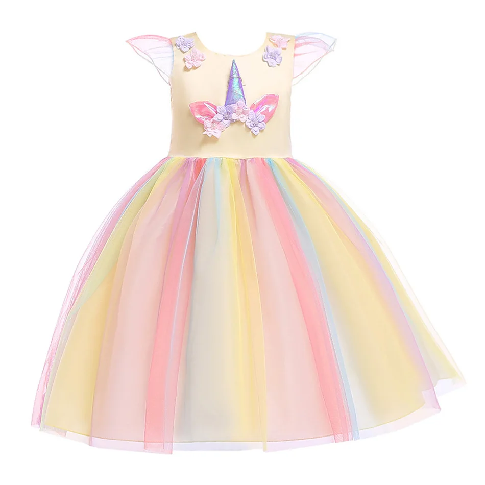 Halloween Children Clothing Christmas Girls Princess Dress Rainbow Mesh Unicorn Dress Belle Elo Cinderella Kids Cosplay Dresses