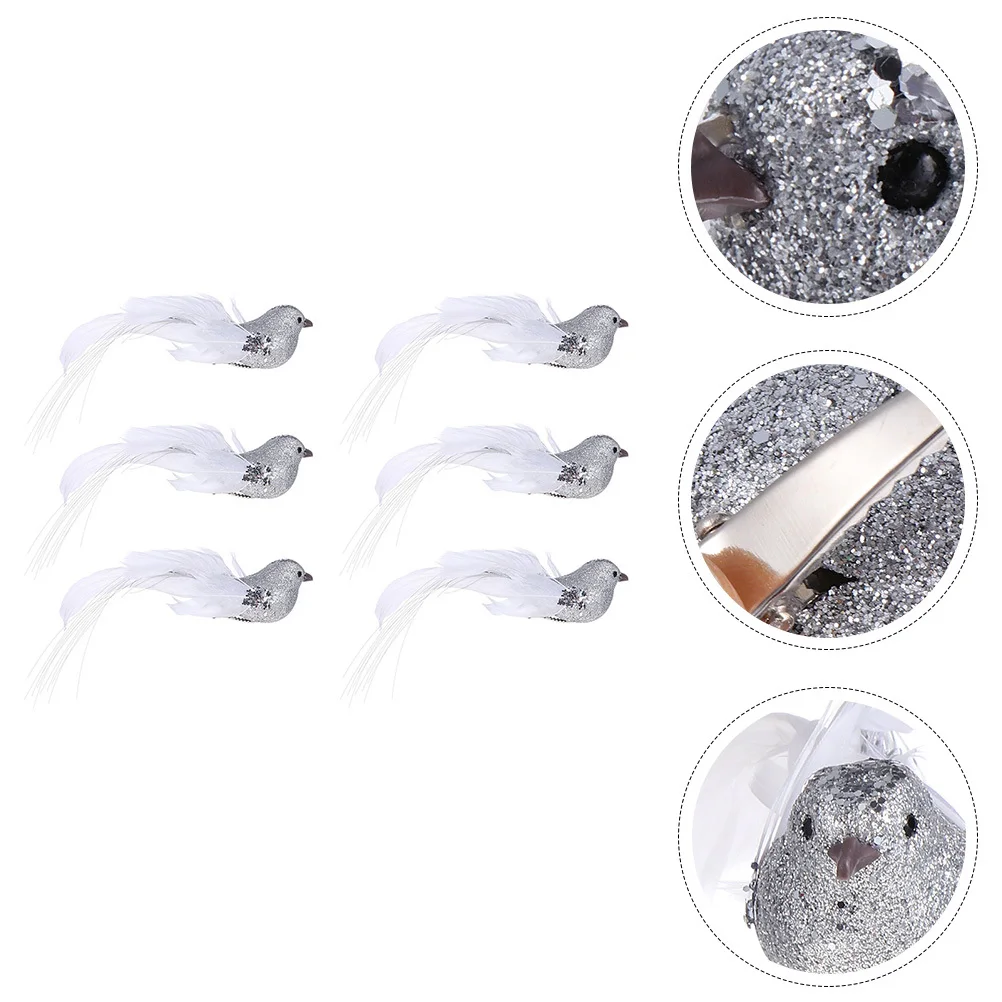 

6Pcs Simulation Bird Decorations Froth Birds with Glitter Sequins Clip-on for Christmas Tree Home Decor Artificial Nest Desk
