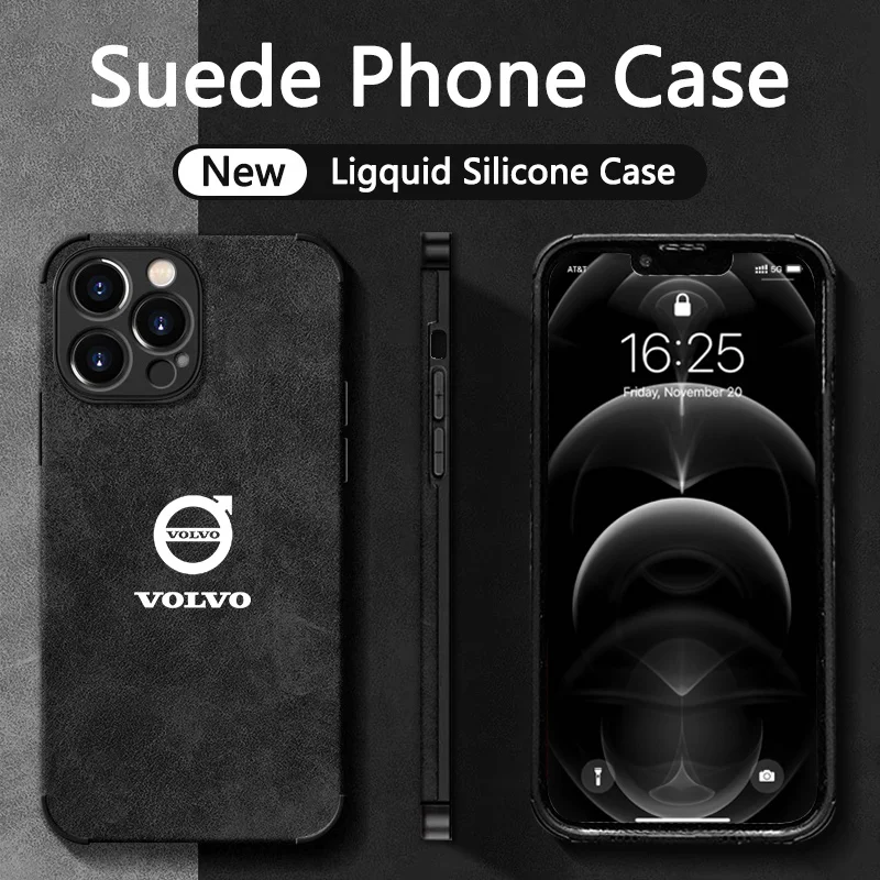 

Car For Volvo Emblem Suede All Inclusive Phone Case For iPhone 16 15 13 14 12 Pro Max Mini 8 XR XS 16 Plus 15Pro MAX Cover Shell