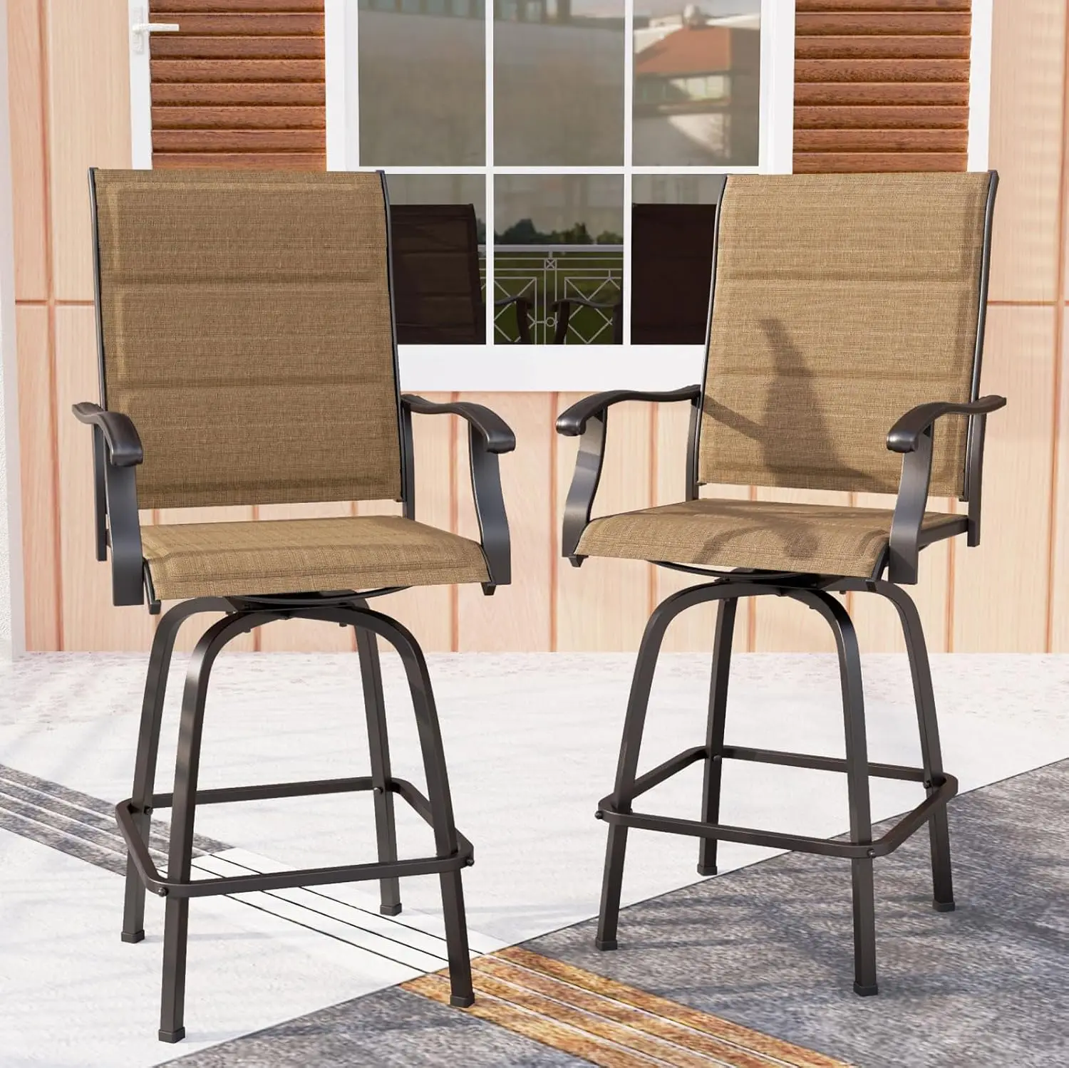 High Top Patio Chairs with Padded  Seating, All-Weather Bar Height Furniture for Kitchen or Outside