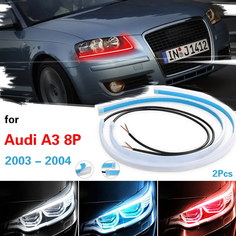 

For Audi A3 2003-2004 Car LED Light Strip DRL Daytime Running Lights Flexible Auto Headlight Surface Lamp Flowing Turn Signal