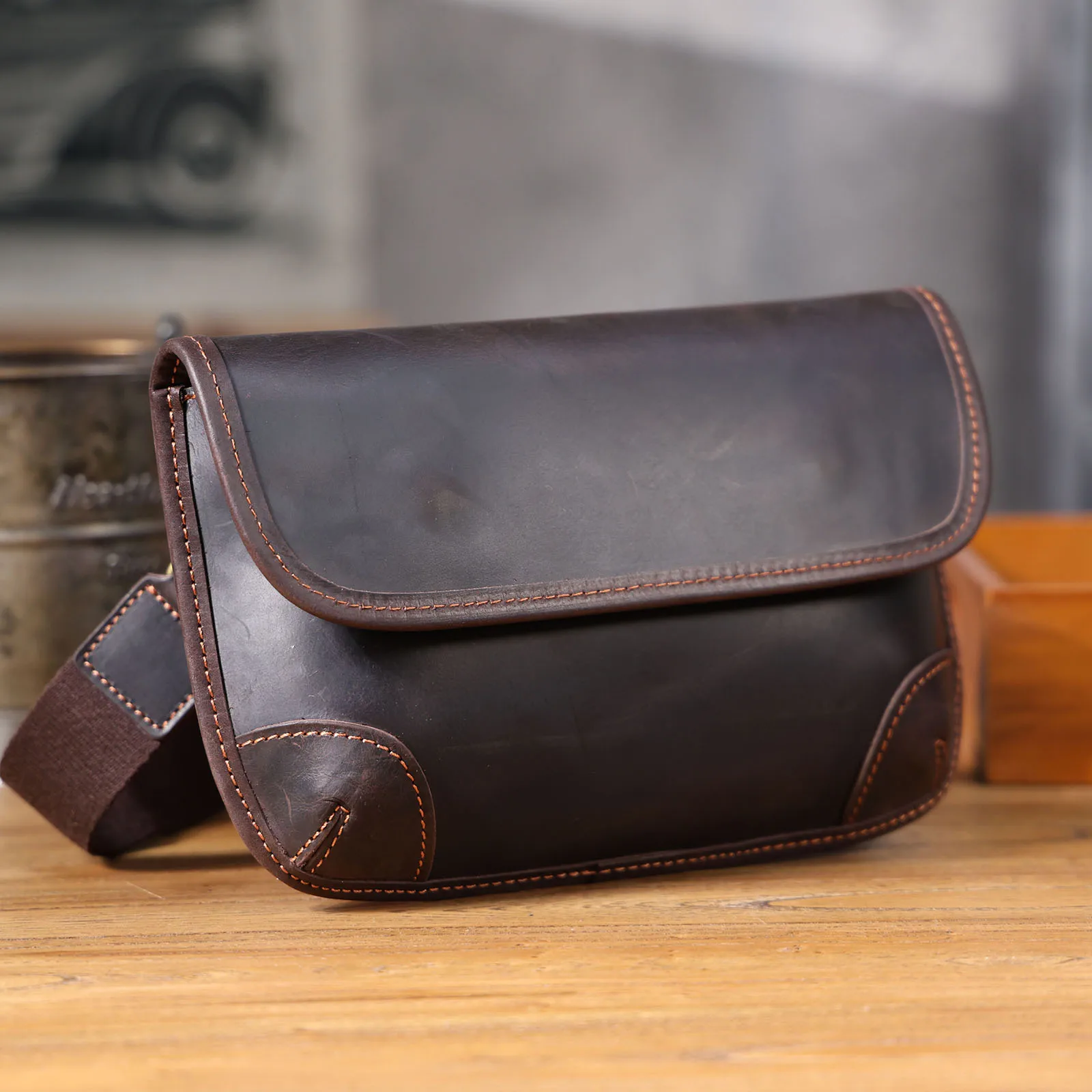 S. Arbeiter Echt leder Herren Umhängetasche, Umhängetaschen einfache Mode Rindsleder Tasche, Crazy-Horse Leder lässig Vintage-Stil – Detail 8