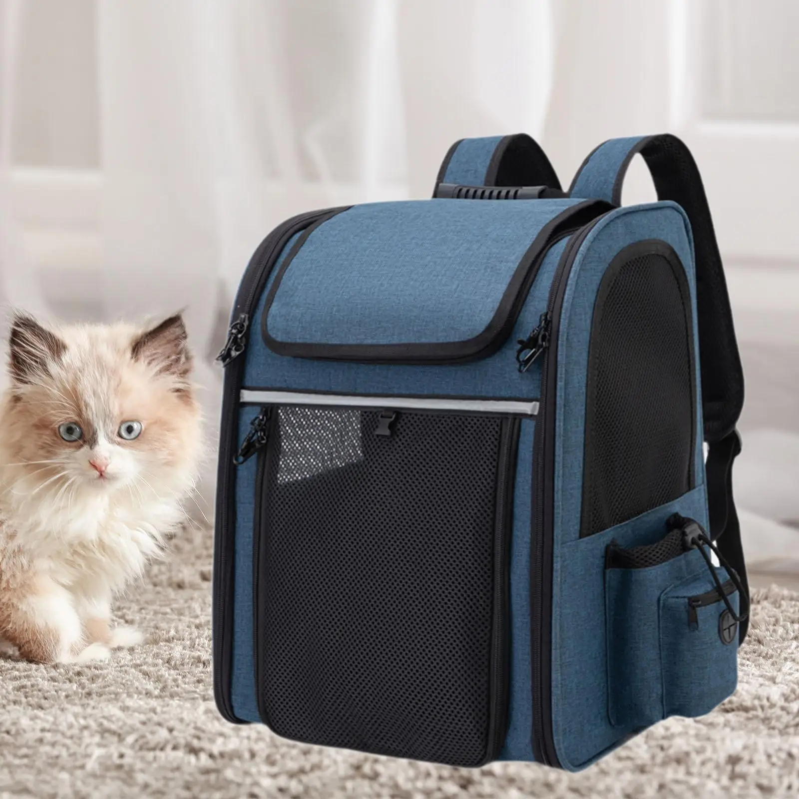 Pet Carrier Backpack Buckle Support Breathable for Small Dog Cat Puppy Ventilated Carrying Bag Walking Traveling Sightseeing