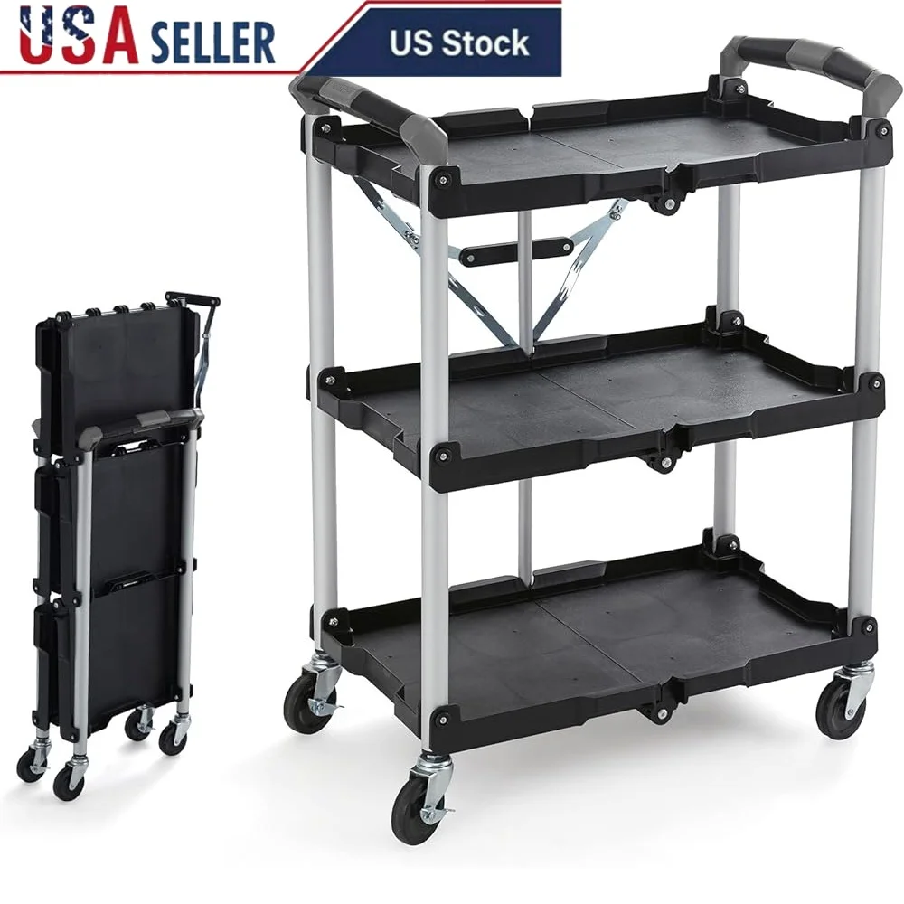 

Складная складная универсальная тележка Портативная сервировочная тележка с 3 полками Эргономичный дизайн Тележка на колесиках Инструменты Обслуживание оборудования