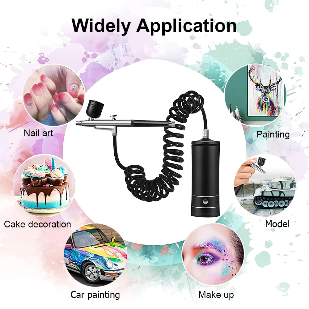 Airbrush with Compressor Airbrush Spray Gun for Paint Painting Modeling Crafts Nail Art Cake Portable Wireless Spray Gun Kit