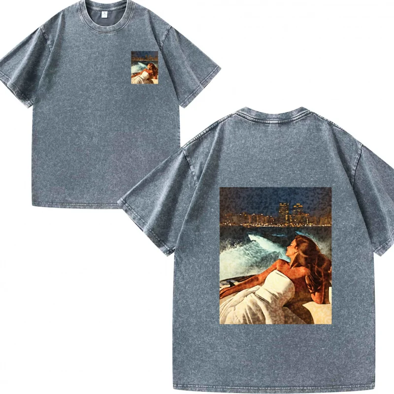 تي شيرت رجالي رمادي Cityscape Couple Print كاجوال للارتداء اليومي، قمة الموضة للأنشطة الصيفية الخارجية