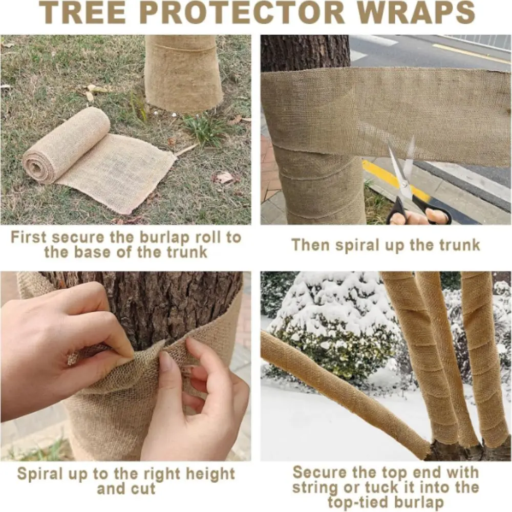 Natural Jute Tree Wrap Tape Burlap Cloth Wrap Tape Plant Protection Cover Outdoor Protective Natural Fabric Burlap Plant Cover