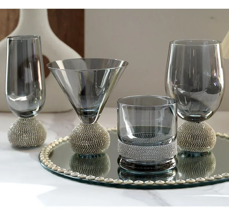 Diamond-set wine glass smoky grey 2 glasses best gifts for men and the wine savant