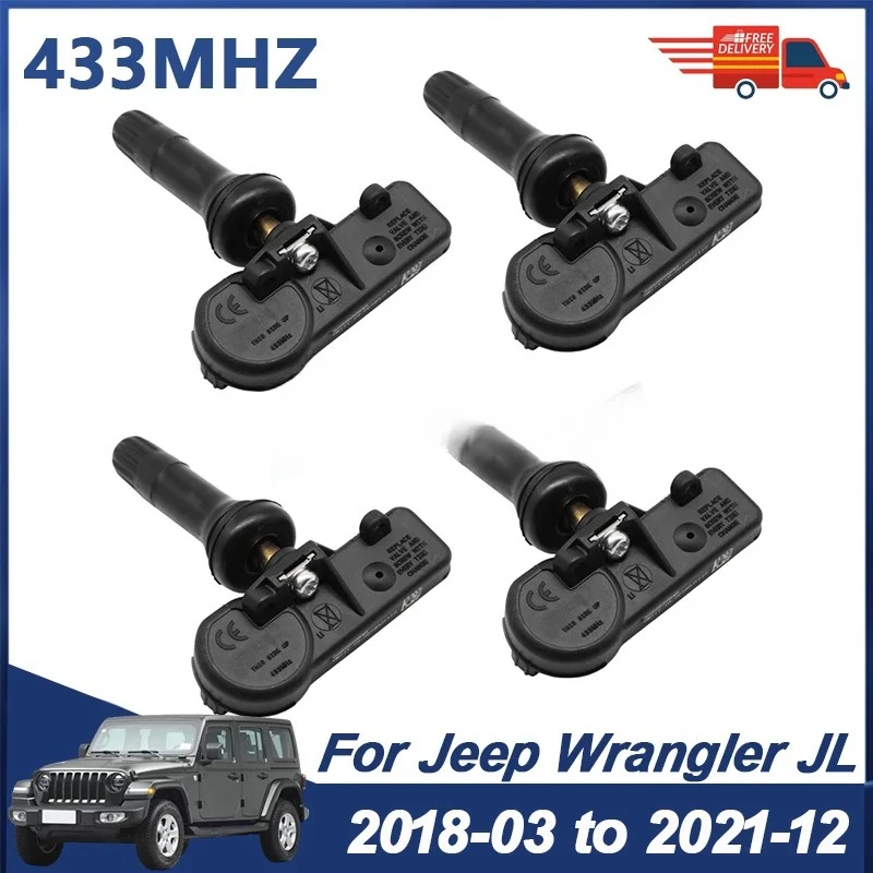 

4 датчика контроля давления в шинах для Jeep Wrangler JL 2018-03 до 2021-12, датчик TPMS 433 МГц 56029398AB 68241067AB