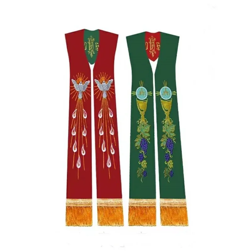 LITURGICAL MASS Clergy Stole Priest Vestment Double Sided Embroidery Scarf Shawl Fringe