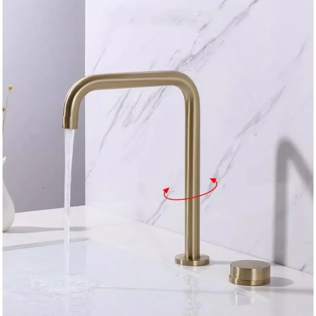 Brushed Gold Basin faucet Nickel Sink Faucet two holes Grey bathroom faucet sink tap 360 rotating widespread Black basin Tap