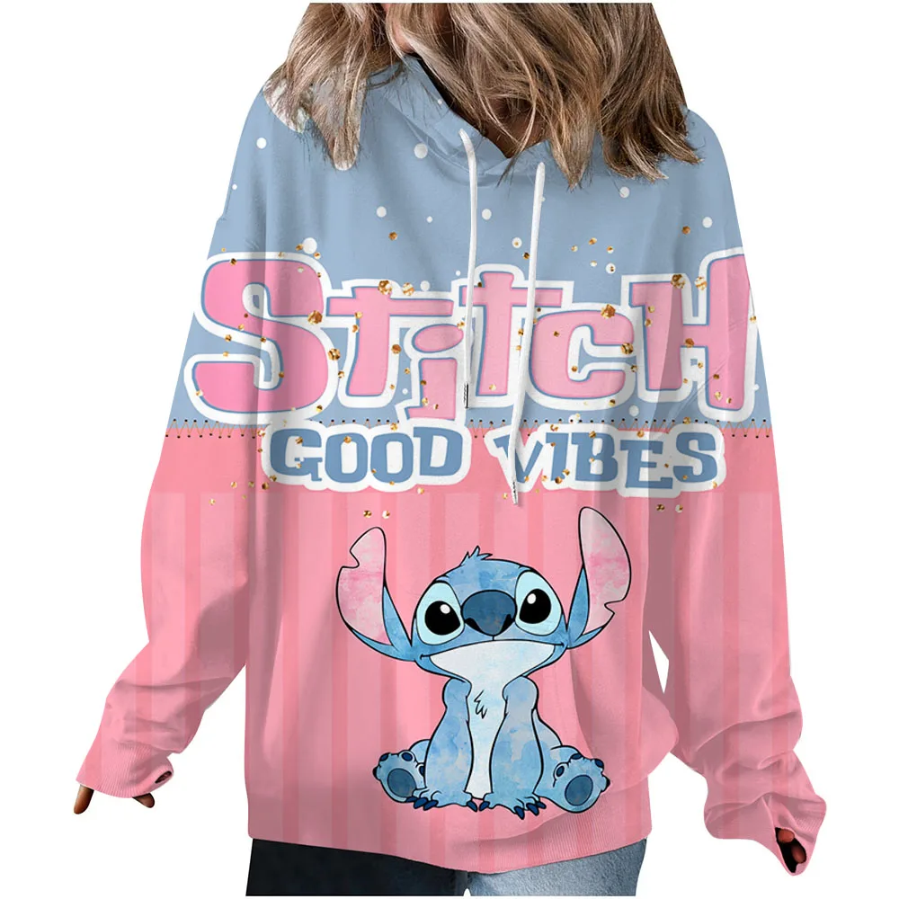 جديد 2026 ديزني ستيتش نمط المرأة هوديي الخريف/الشتاء المرأة عادية البلوز البلوز الملابس هوديي الشارع المتضخم #3