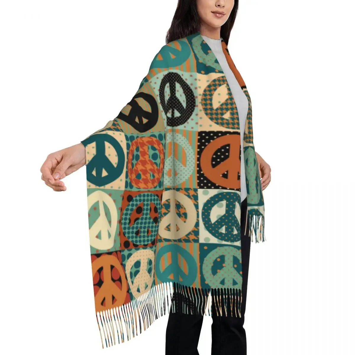 Personalized Printed Vintage Pacific Symbol Long Pile Fringe Men Scarf Women'S Anti Chill 