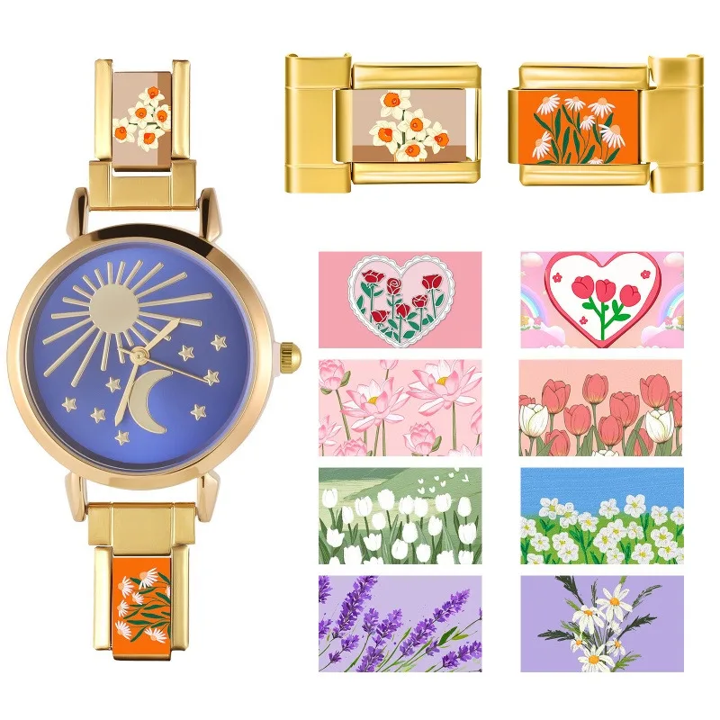 Photo Picture Personalized Customized Watch Strap Connector Accessories Italian Charm Links DIY Making Stainless Steel Jewelry