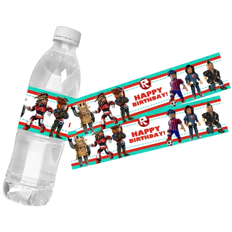 24 قطعة من ملصقات زجاجات المياه لديكور روبلوكس الكرتونية للأولاد والبنات وملصقات استحمام الطفل وحفلات أعياد الميلاد ومستلزمات التعبئة #2