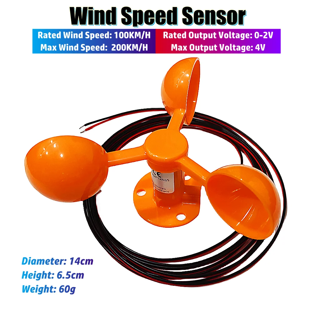 

100KM/H Wind Speed Sensor Anemometer Φ14CM DIY Three Cup Type Wind Speed Measurement 0-2V Wind Speed Tester Wind Power Detector