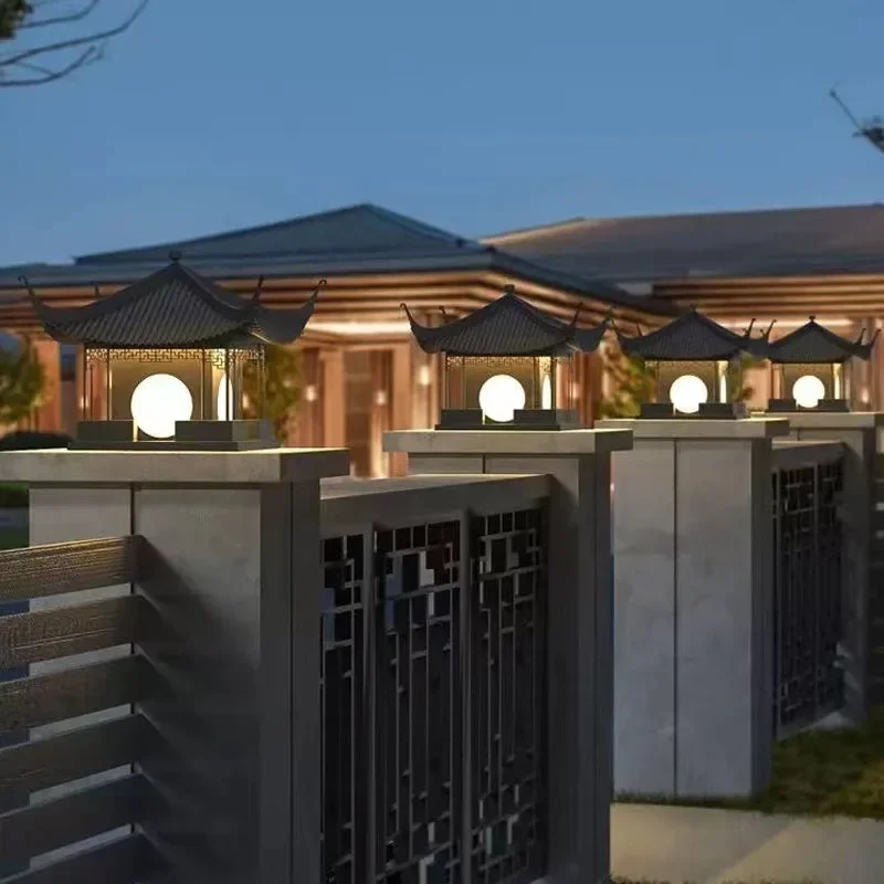 Courtyard pillar lamp connected with electricity New Chinese pillar lamp Outdoor waterproof villa door floor lamp