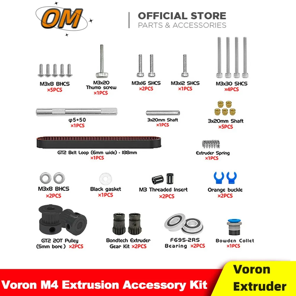 OM 3D Printer Voron Accessories Extruder Parts Kit With 2gt Synchronous Wheel Unilateral Flange Bearing For Voron M4 Extruder