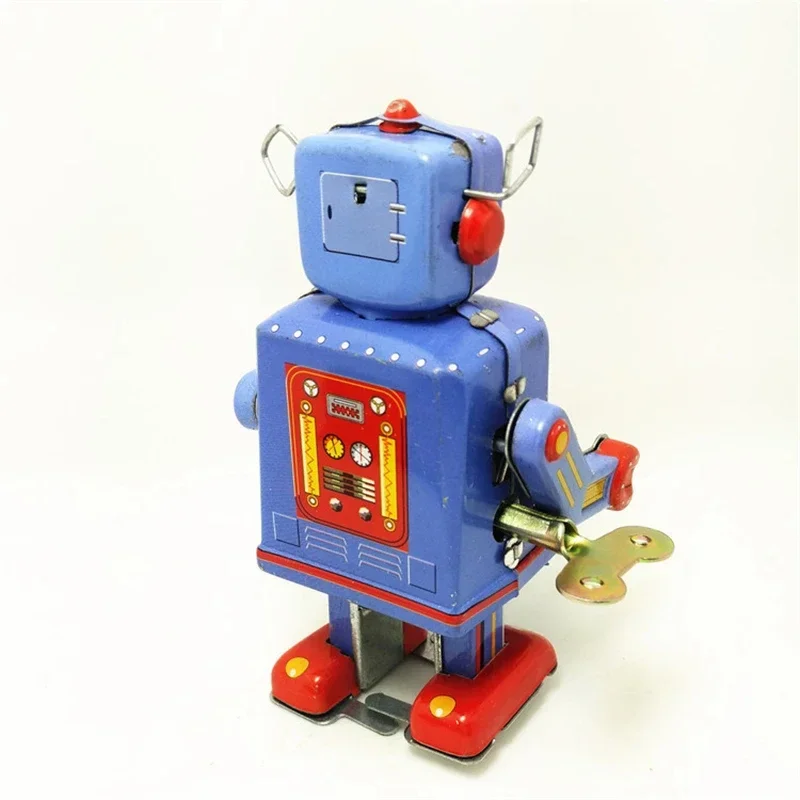 Giocattolo a tamburo robot in latta stile retrò, giocattolo a orologeria, modello di mobili, decorazione artigianale, regalo per bambini