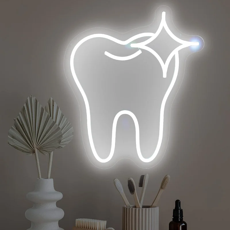 Imagem -02 - Dente Acrílico Led Neon Light Sign Clínica de Dentista Venda Loja Janela Parede Porta Arte Pendurada Flex Transparente Decoração de Negócios