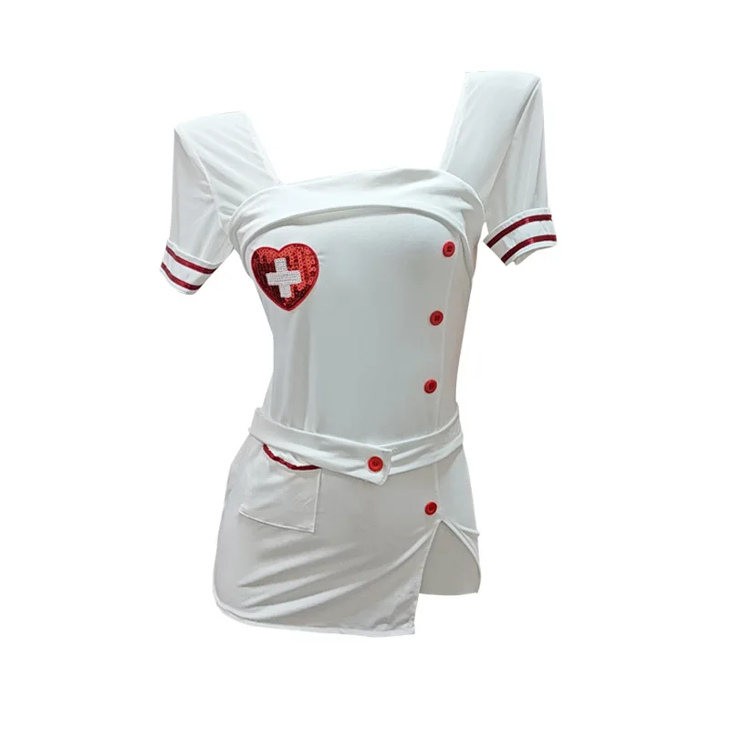 Uniforme d'infirmière sexy, olympiques de cosplay, jupe ronde hanche, belle, dos nu, jeux pour adultes, flirt, sexe, boîte de nuit, fête