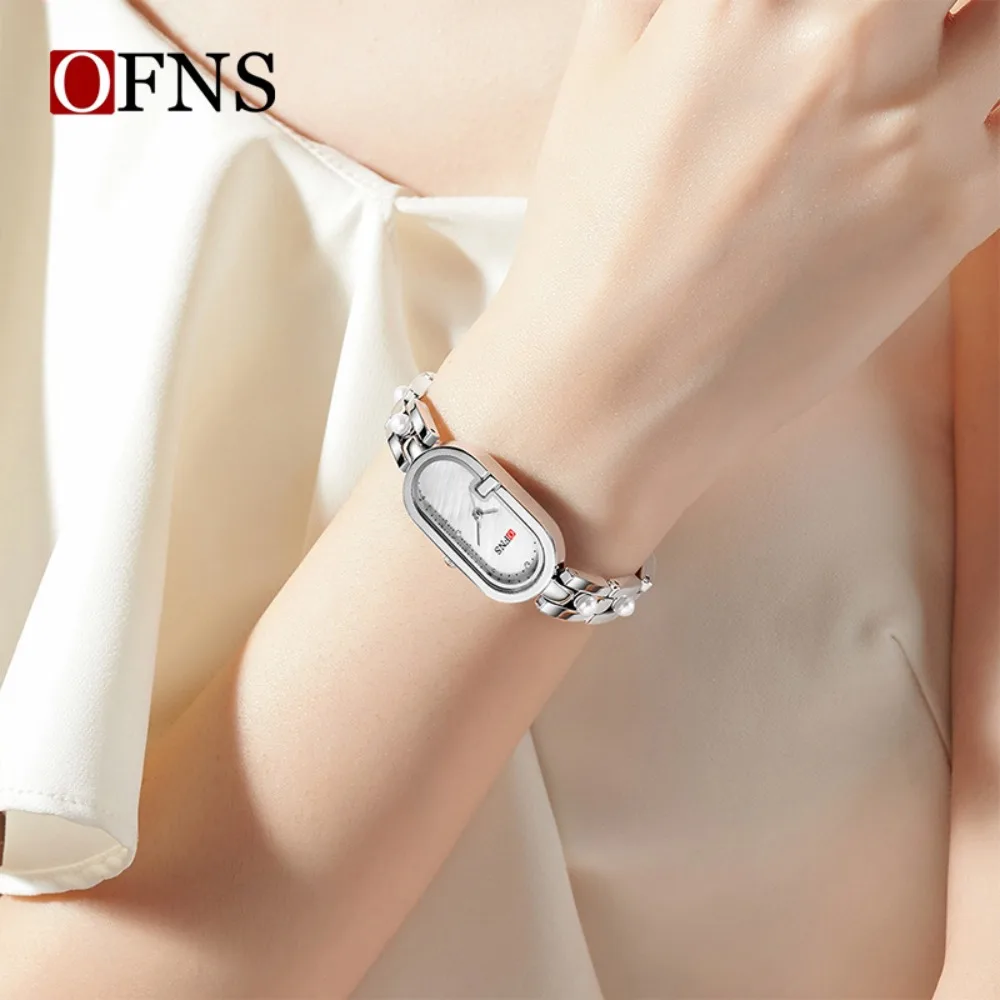 OFNS 5521 Nowy Luksusowy Zegarek Damski z Perłami, Dekoracyjny, Elipsoidalny, Wodoodporny Zegarek Kwarcowy na Pasku dla Kobiet Relogio Feminino
