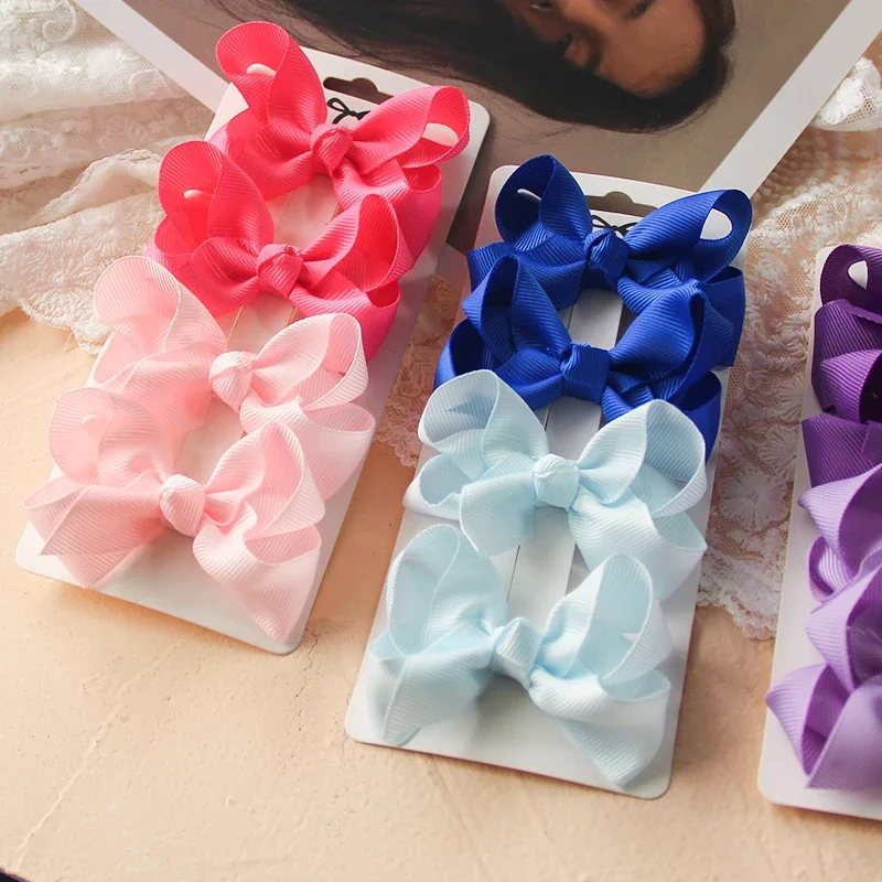 

4pcs/lot Candy Colored Satin Ribbon Bow Hair Clip Cute Solid Color Classic Bow Hair Clip Children's Hair Accessory
