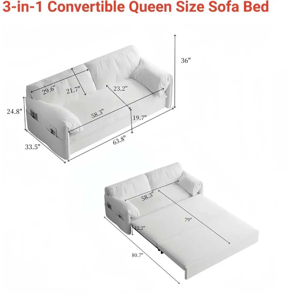 Futon Sofa Bed Queen Size,3-in-1 Convertible Sleeper Sofa with Side Pocket,Velvet Futon Couch for Living Room,Apartment,Bedroom image 2