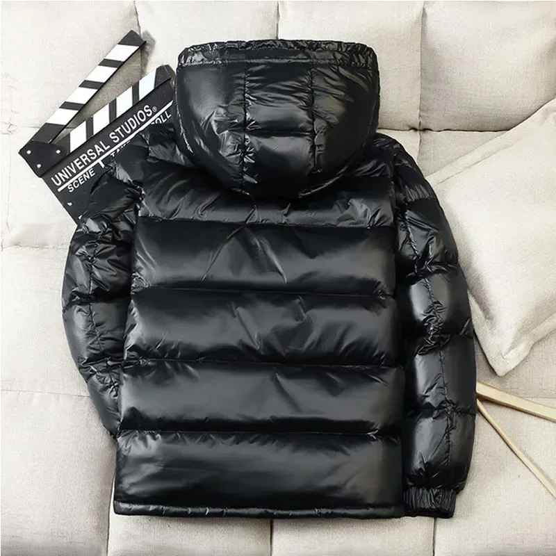 Glossy Thick Down Jacket Men Winter Warm Hooded Jackets Male Casual Loose Waterproof Solid Color White Duck Down Couple Coats