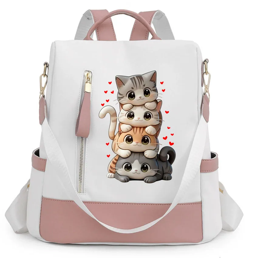 

Женский рюкзак с милым принтом в виде мультяшного кота, на молнии, с возможностью трансформации в сумку через плечо, идеально подходит для школы, работы или путешествий.