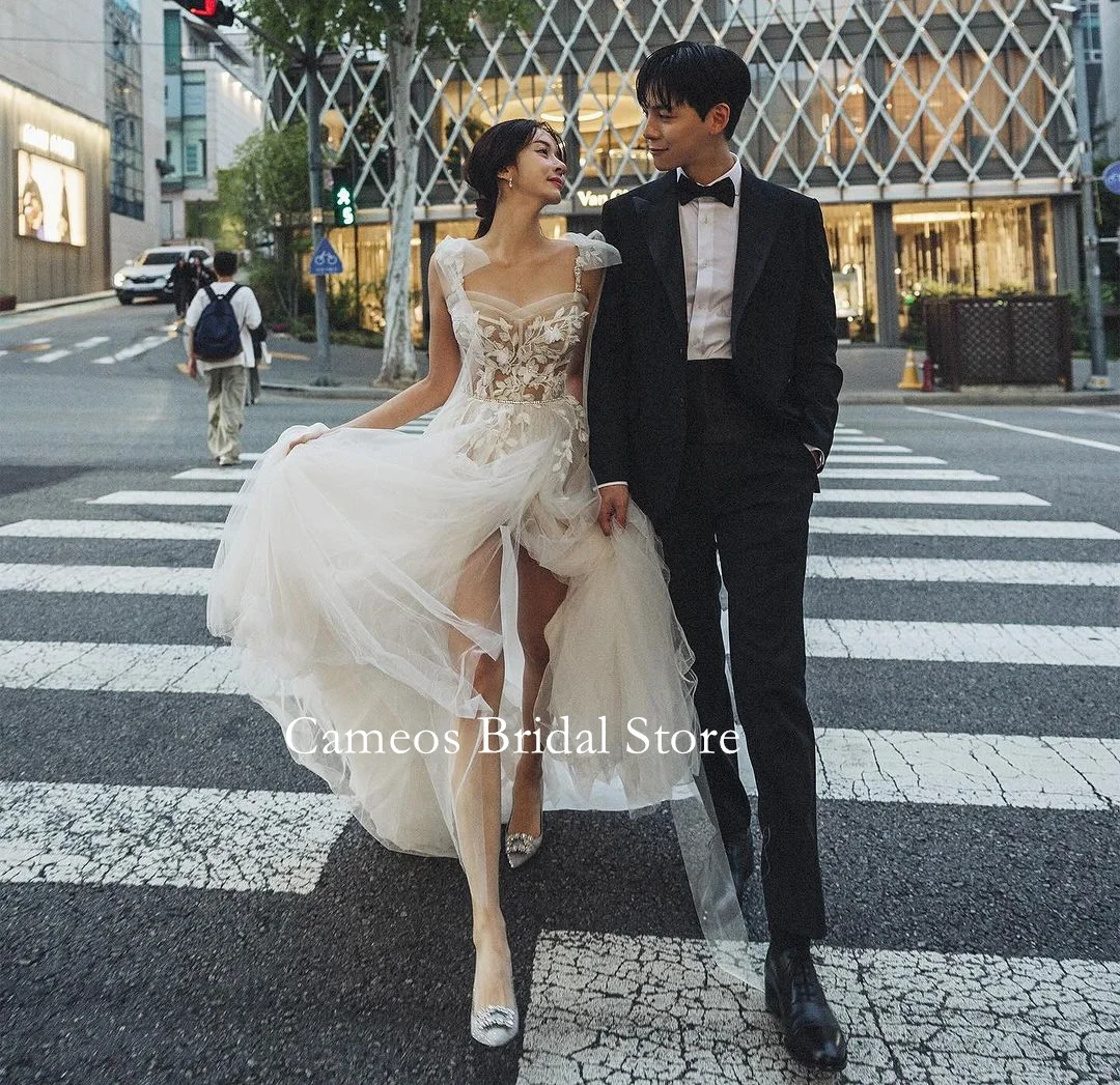 SONDR gaun pernikahan Mode Korea Sweetheart pemotretan VINTAGE elegan lengan Puff tinggi celah korset disesuaikan gaun pengantin