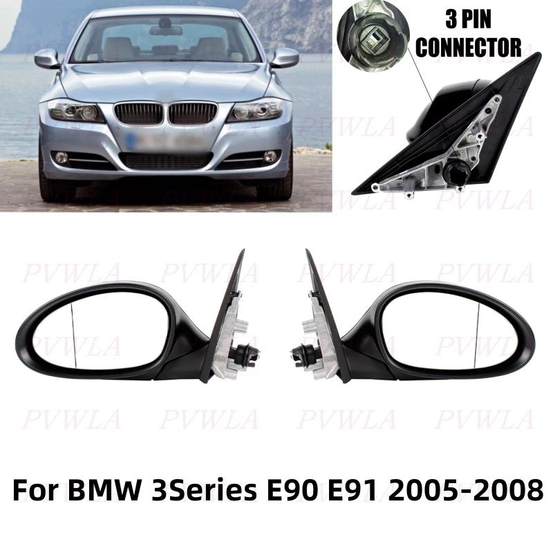 

3PIN White/Black Painted Heat Memory Power Fold Rear Mirror Assembly For BMW 3Series E90 E91 2005 2006 2007 2008 Car Accessories