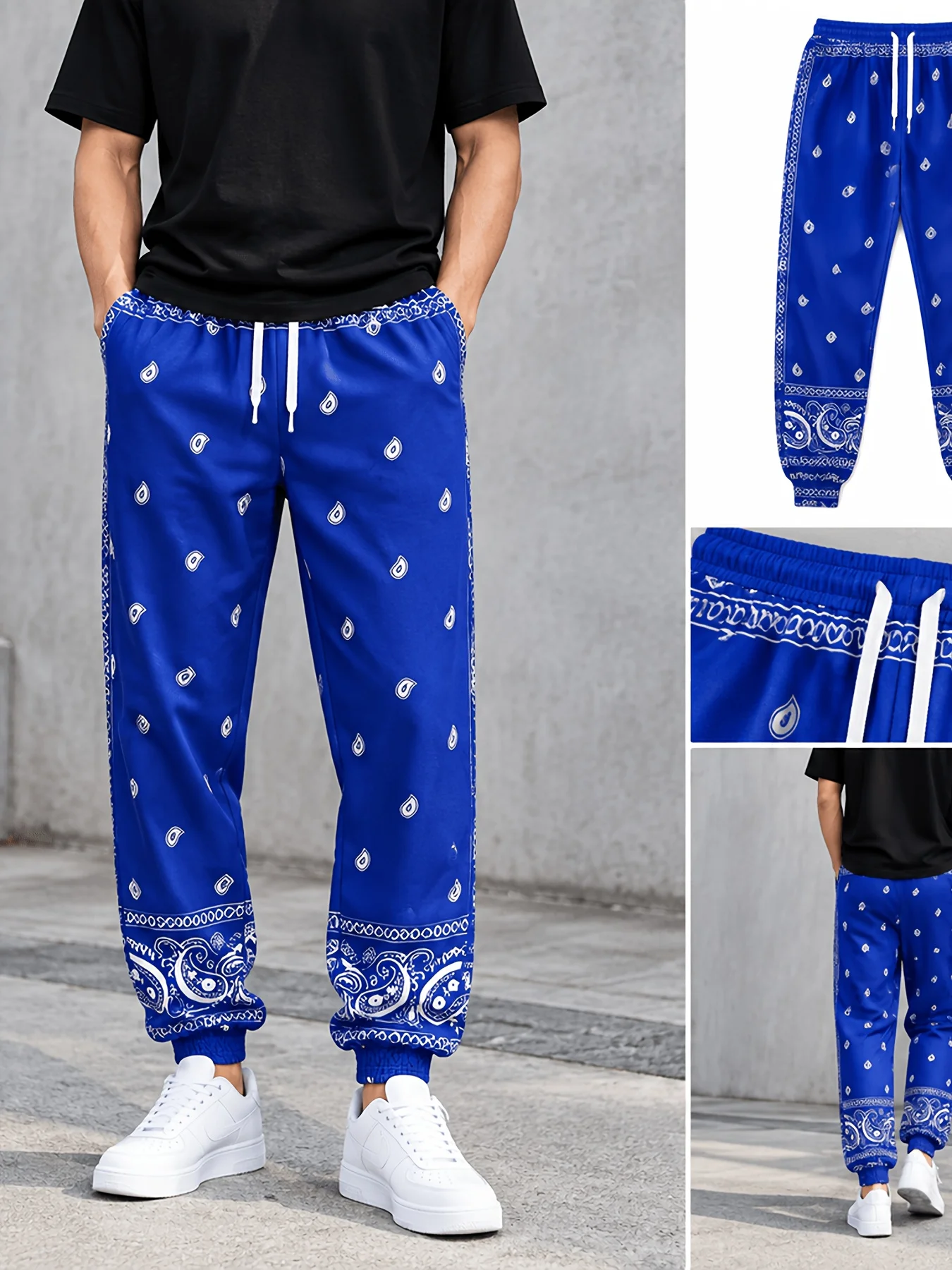 New Boho Bandana Paisley Print Jogger Sweatpants Unisex Bohemian Pattern Soft Cuffed Ankle, Casual Streetwear And Daily Hangout