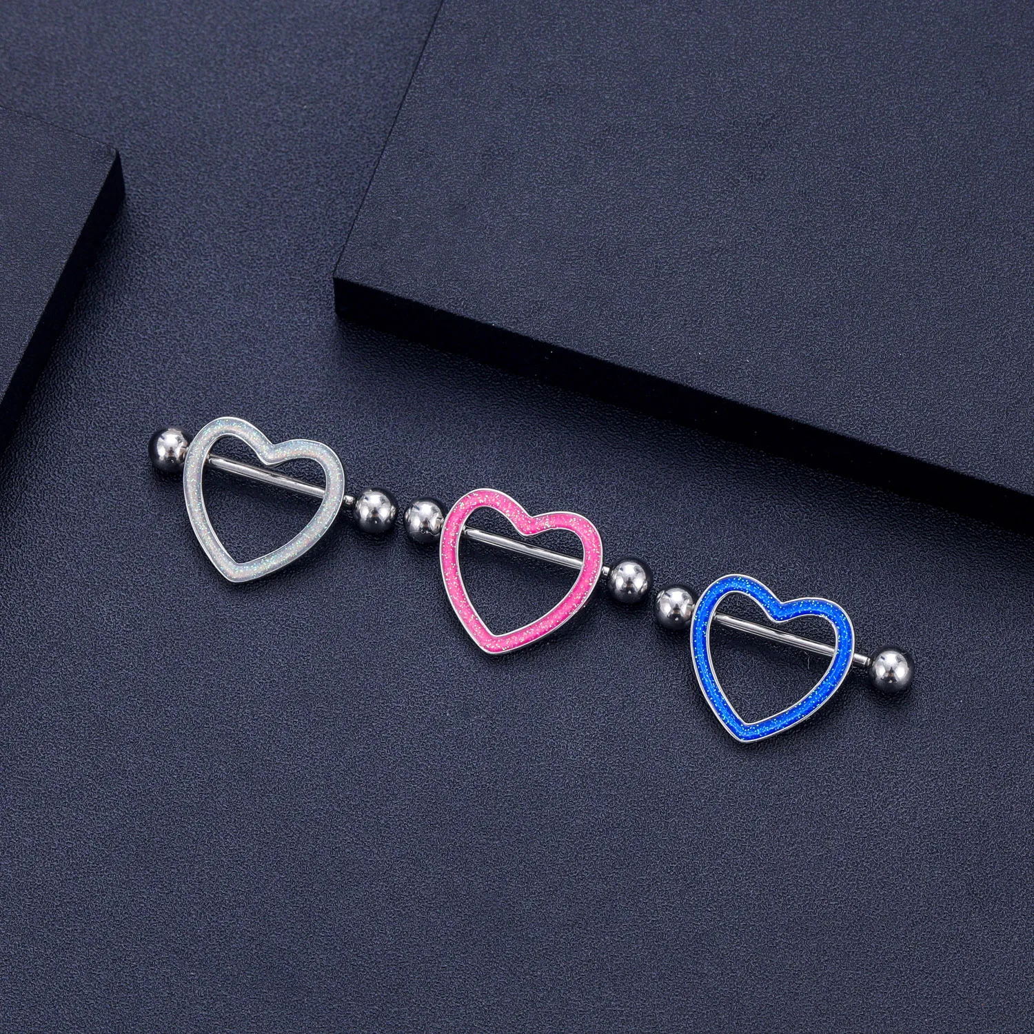 2pcs Titanium Bear Dangled Nipple Piercing 14G Flower Heart Shield Bar Barbell Nipple Ring Piercing Nombril Breast Cover Jewelry