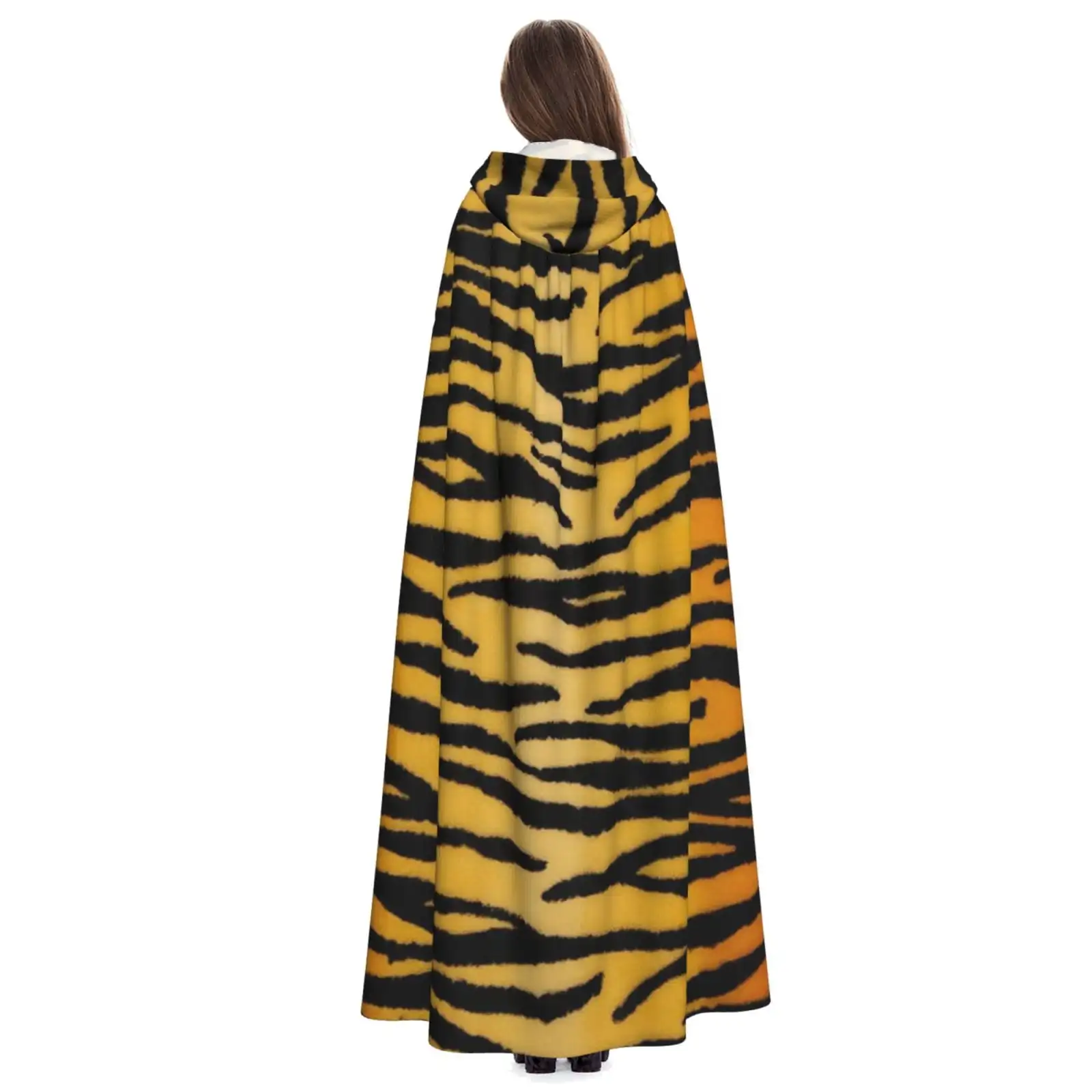 Capa con capucha unisex para adultos, abrigo ligero con estampado de piel de tigre para disfraces de Halloween