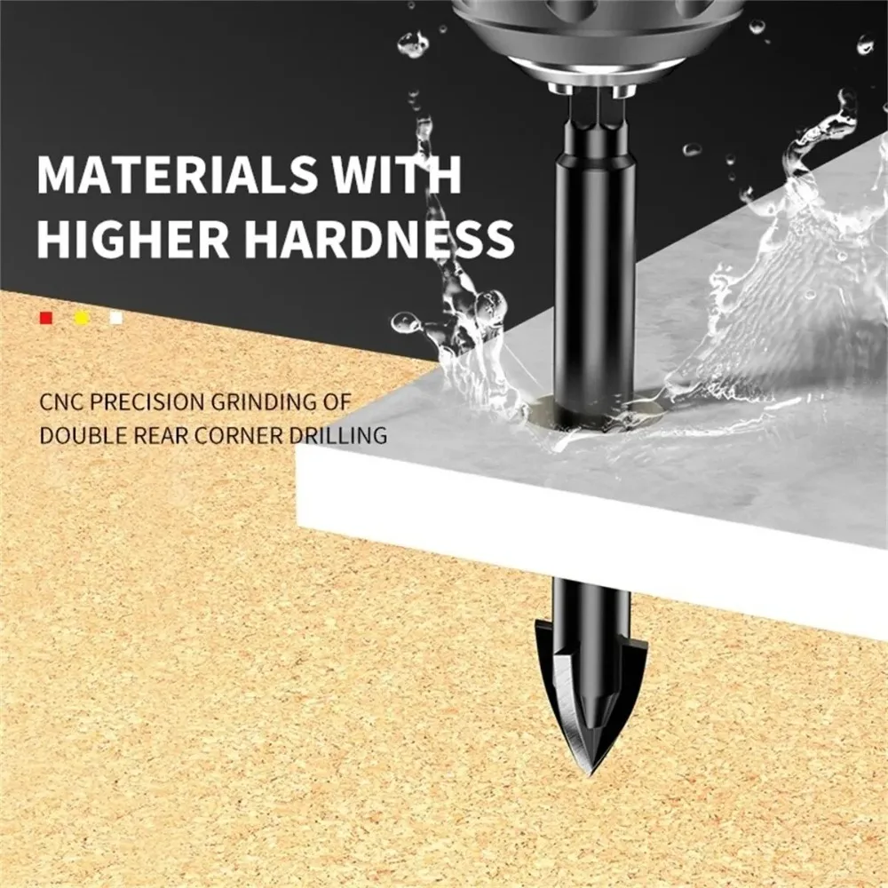 4Pcs Short Type Hex Shank Cross Tip Drill Bit Set, 6/8/10/12mm Carbide Spear Point Masonry Drill for Ceramic Marble Brick Glass