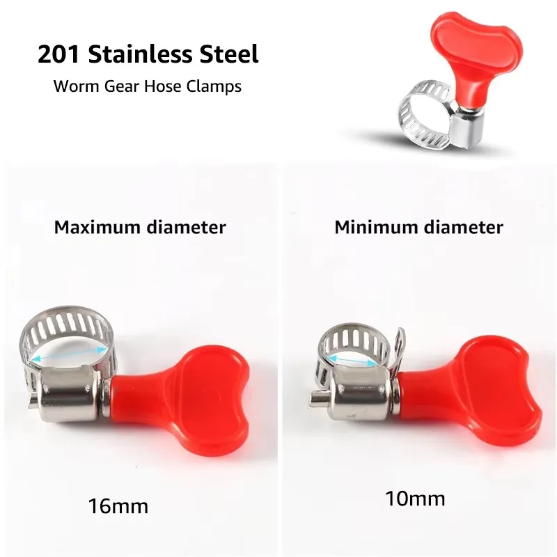 10 Pcs Worm Gear Hose Clamps,10-16mm Stainless Steel Homebrew Beer Line Tubing Clip with Red Thumb Handle