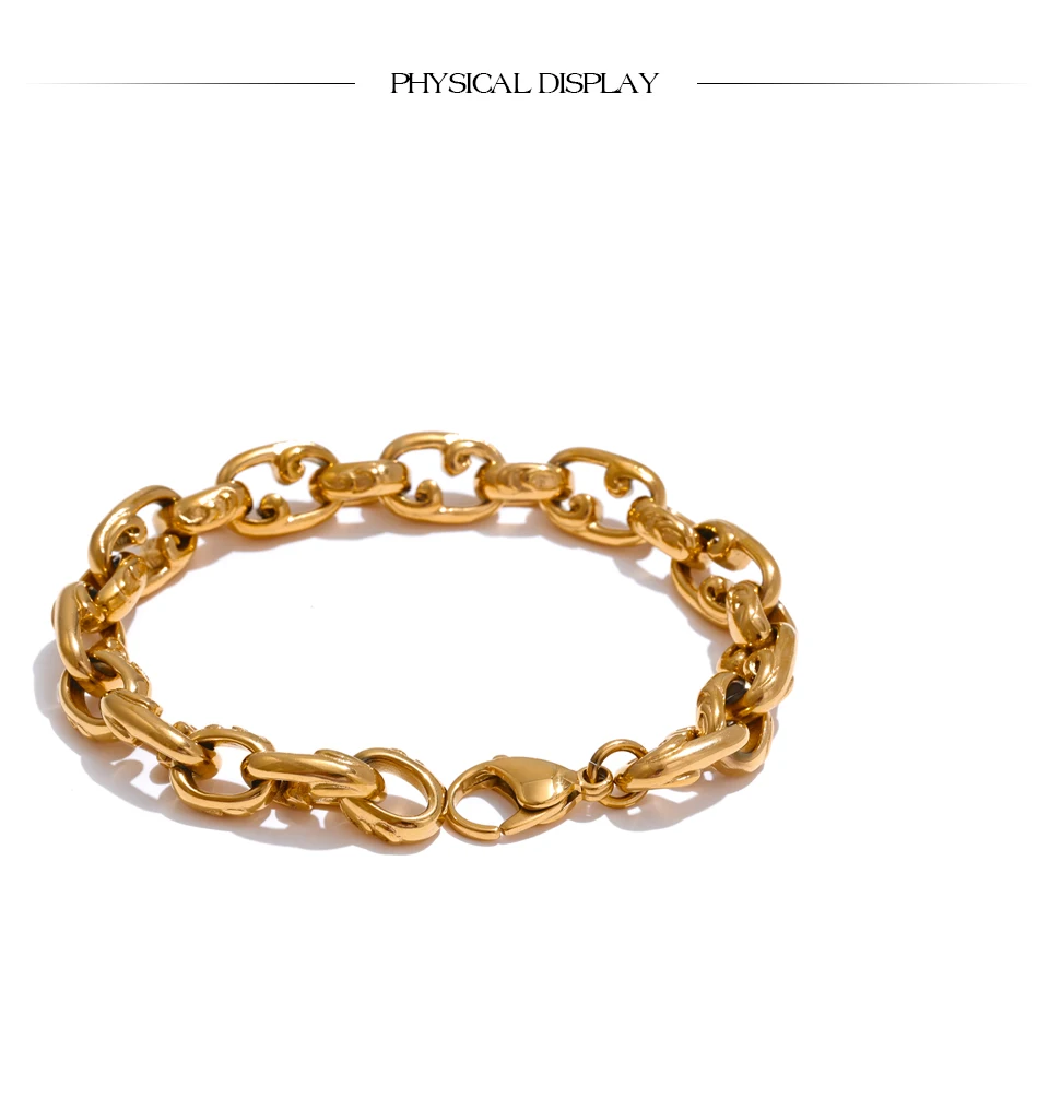 Yhpup 22 cm Edelstahl Kubanische Kette Armband Armreif 18 Karat Gold PVD Überzogene Männer Mode-Statement Hochwertiger Schmuck Wasserdicht – Detail 9