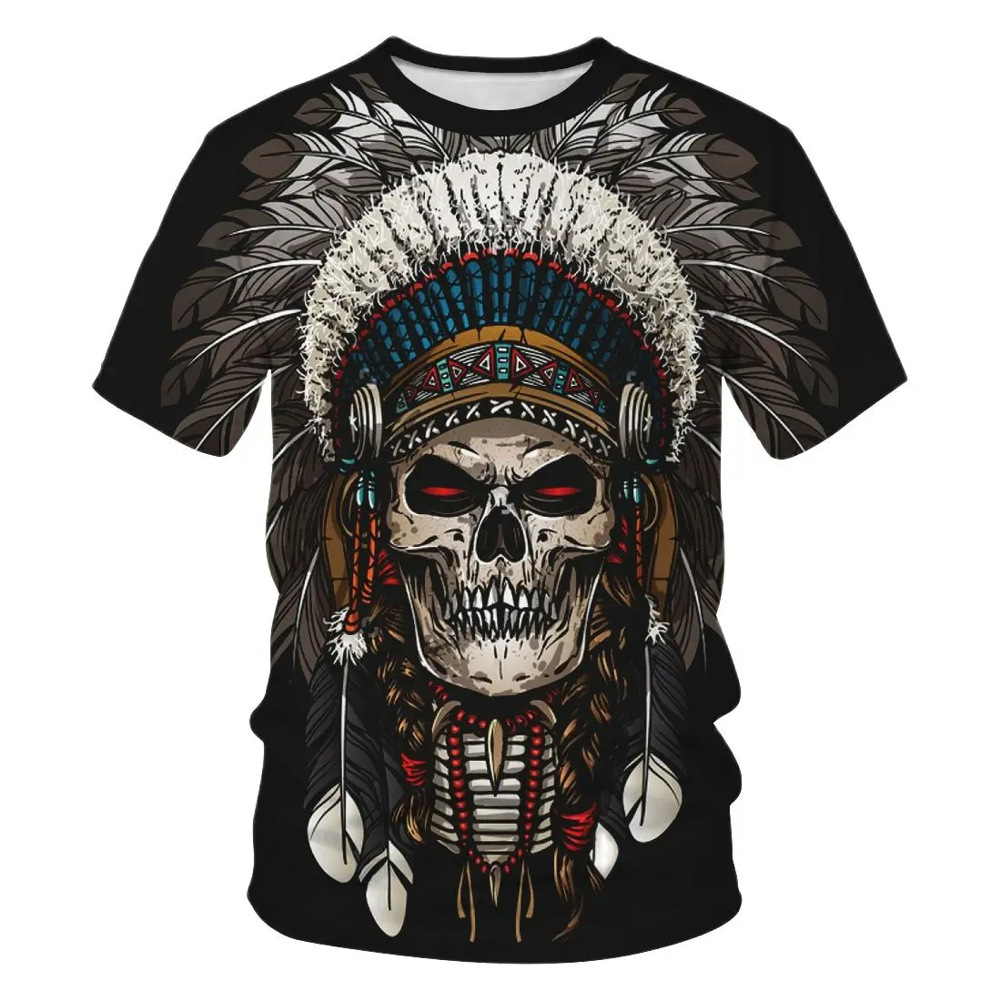 Indian Tribe Chief Wolf Totem Graphic 3D Printed Summer Men's Street Culture Fashion Vintage Round Neck Short Sleeve T-shirt Top