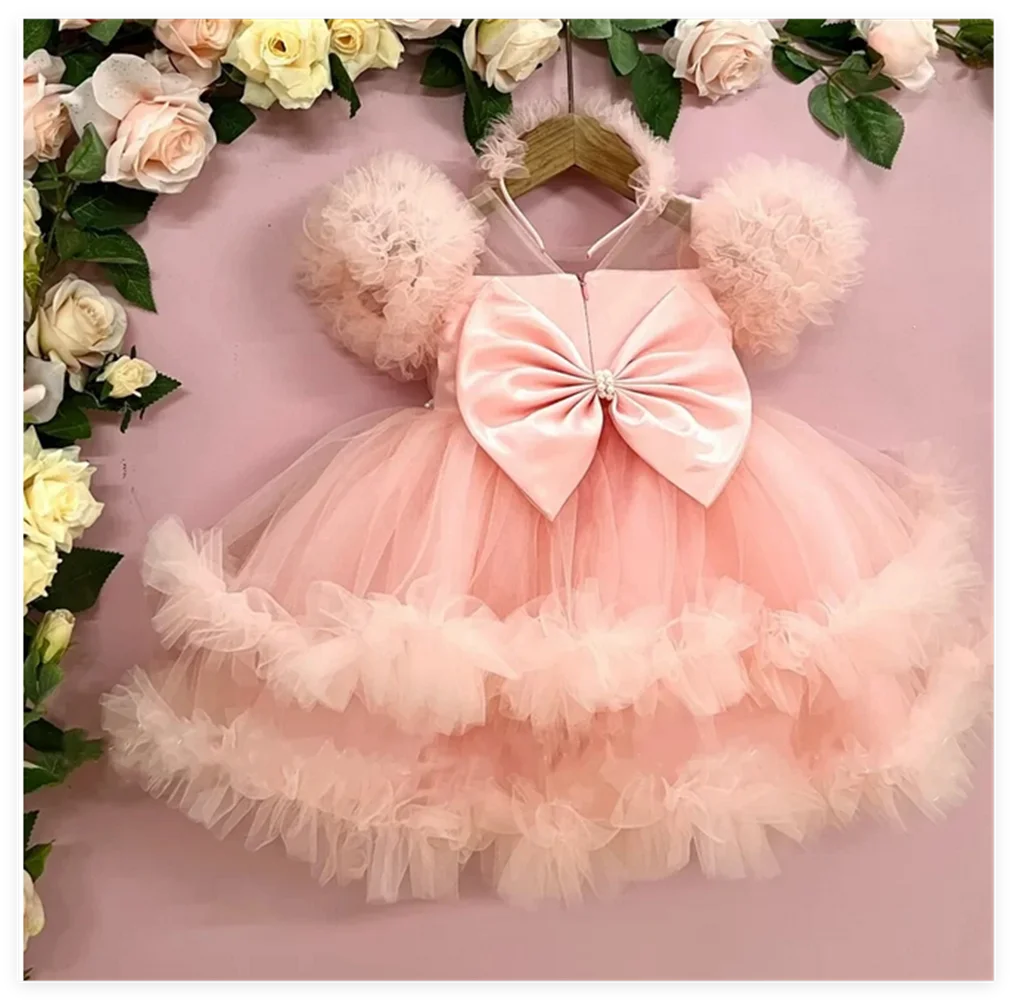 Robes à fleurs vertes modernes pour filles, robes de noël roses avec nœud à paillettes, nouvelles robes d'été pour bébés personnalisées