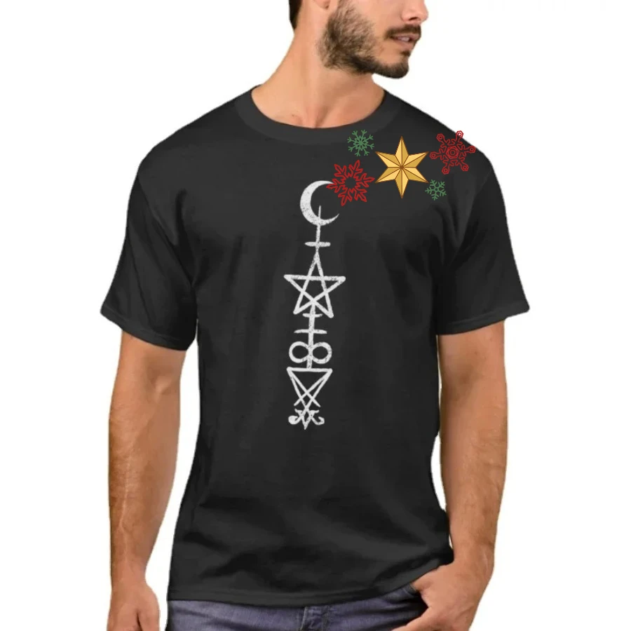 Occult Satanic Pentagram Sigil Of Lucifer Leviathan Cross T-Shirt 100% Cotton O-Neck Short Sleeve Casual Mens T-shirt Size S-3XL