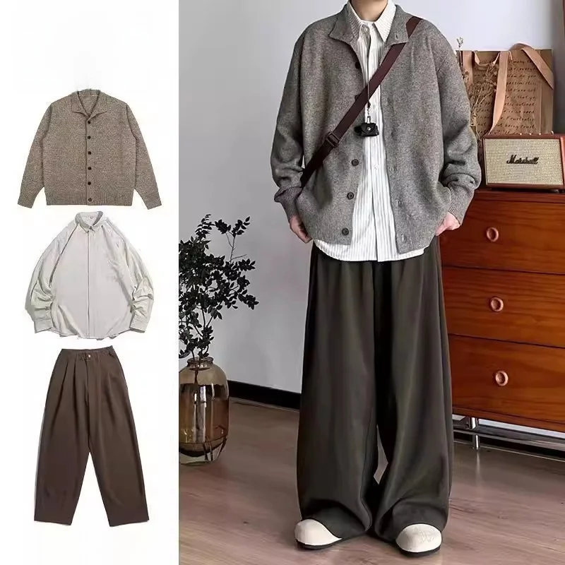 

Tee-Piece Autumn Winter New Sle Retro Japanese Casual Knitted Cardigan Sweater Men Women Aosphere Set Long Sve Ciw...