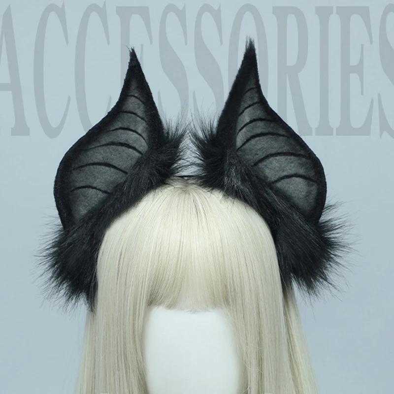 Gothic Faux Fur Bat Ear Headbands Halloween Fancy Dress Women Lolita Cosplay Costume Handmade Animal Furry Cat Ear Hair Hoop